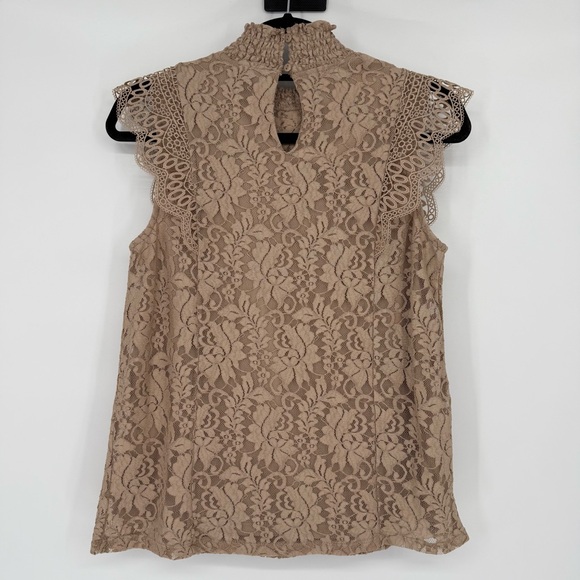 Cable & Gage Lace Sleeveless top size Sm Romantic Victorian Lined Champagne - Picture 2 of 9